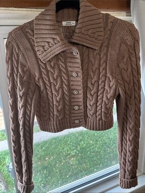 Cable Knit Cardigan in Brown Size Medium - Ardene